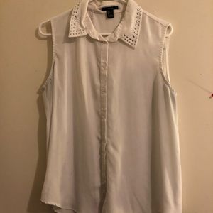 Sleeveless White Button-Down